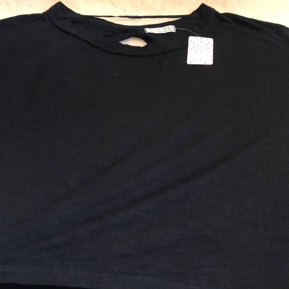 Free People Black Open Back Oversize Top. S,M - Picture 3 of 11
